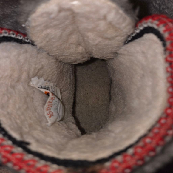 Yodelers Leather Lace Up Boot Vintage Fleece Lined Black Red Gray Size 6 Women - Picture 6 of 8